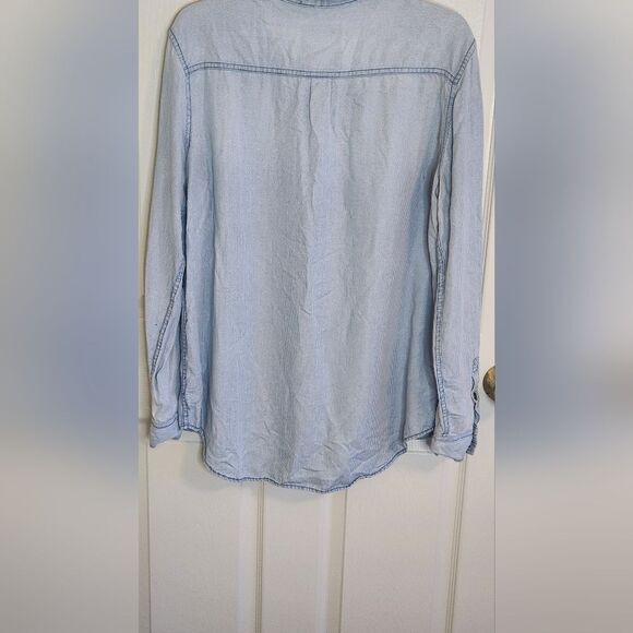 Mossimo Sypply Co Boyfriend Fit L Striped BlueWhite Lslv 100%Lyocell Women Shirt - Picture 7 of 8